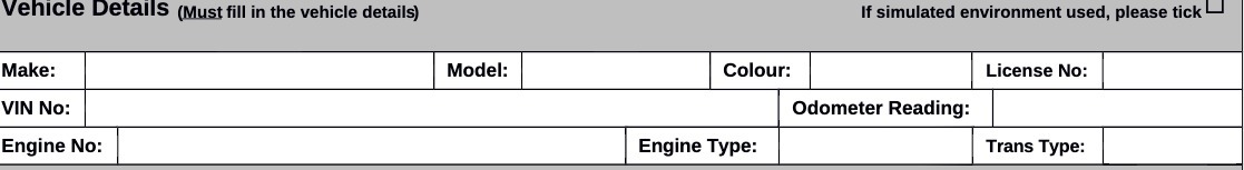 Vehicle DetailS (Must fill in the vehicle