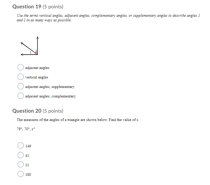 Question 19 (5 points) Use the terms vertical