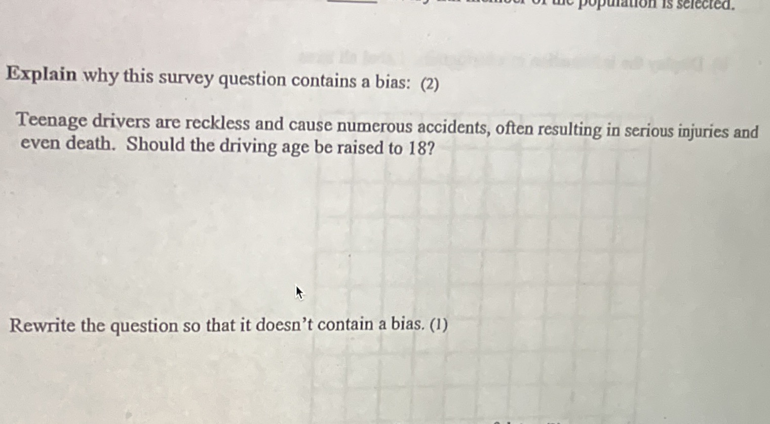 population Is selected. Explain why this survey