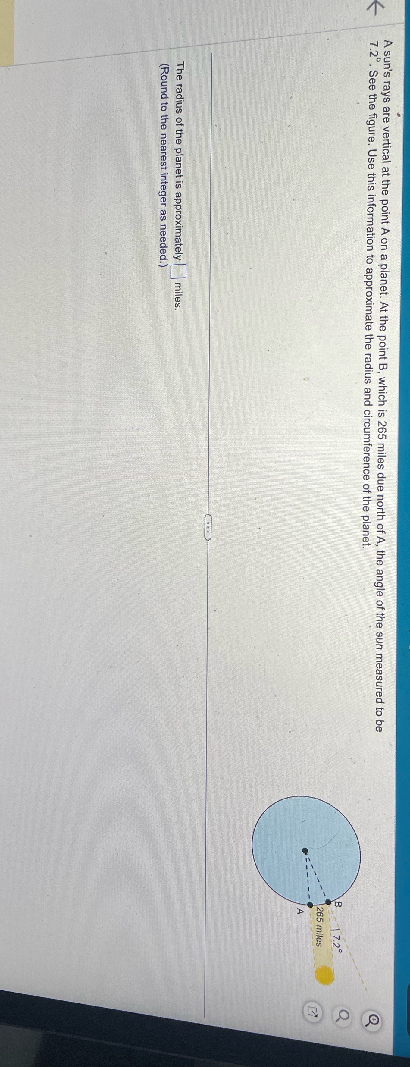 A sun's rays are vertical at the point A on