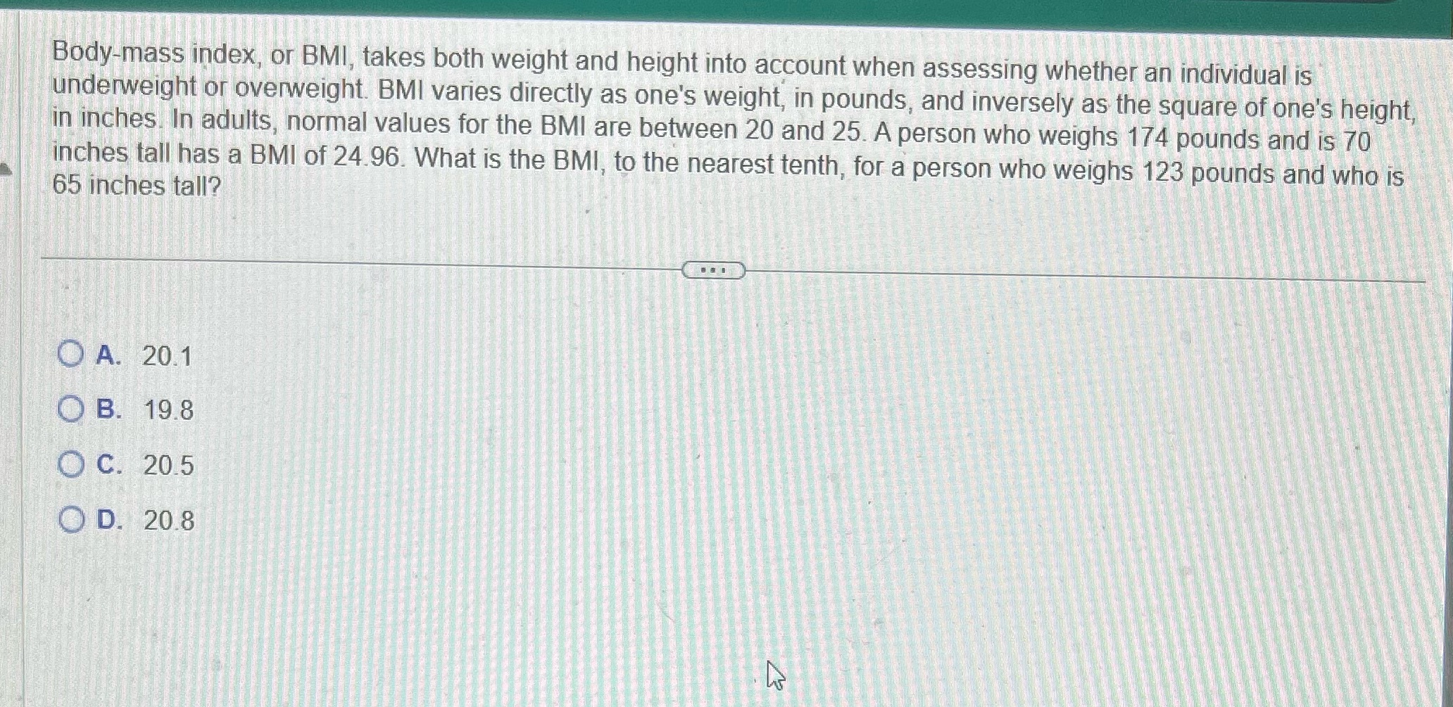 Body-mass index, or BMI, takes both weight and
