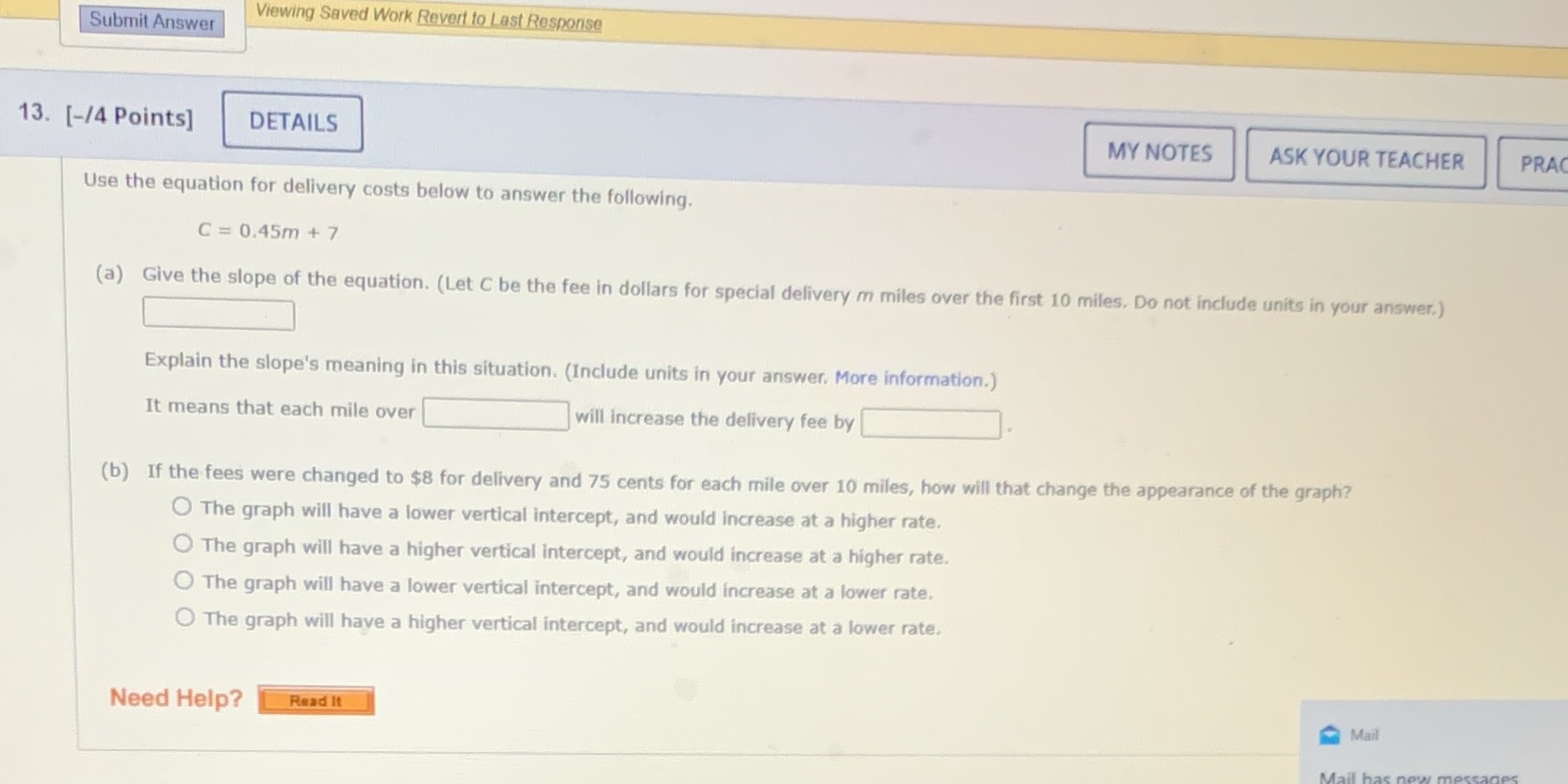 Submit Answer Viewing Saved Work Revert to Last