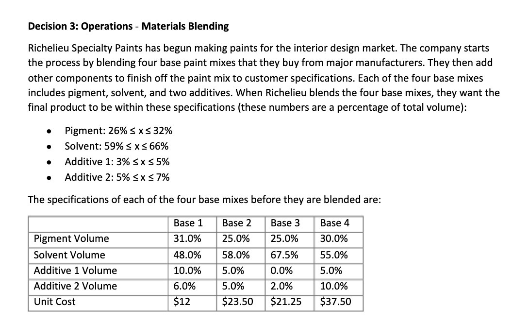 Decision 3: Operations - Materials Blending