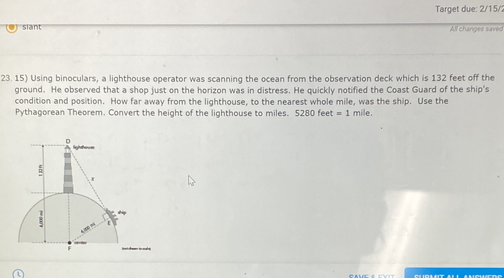 Target due: 2/15/2 slant All changes saved 23.