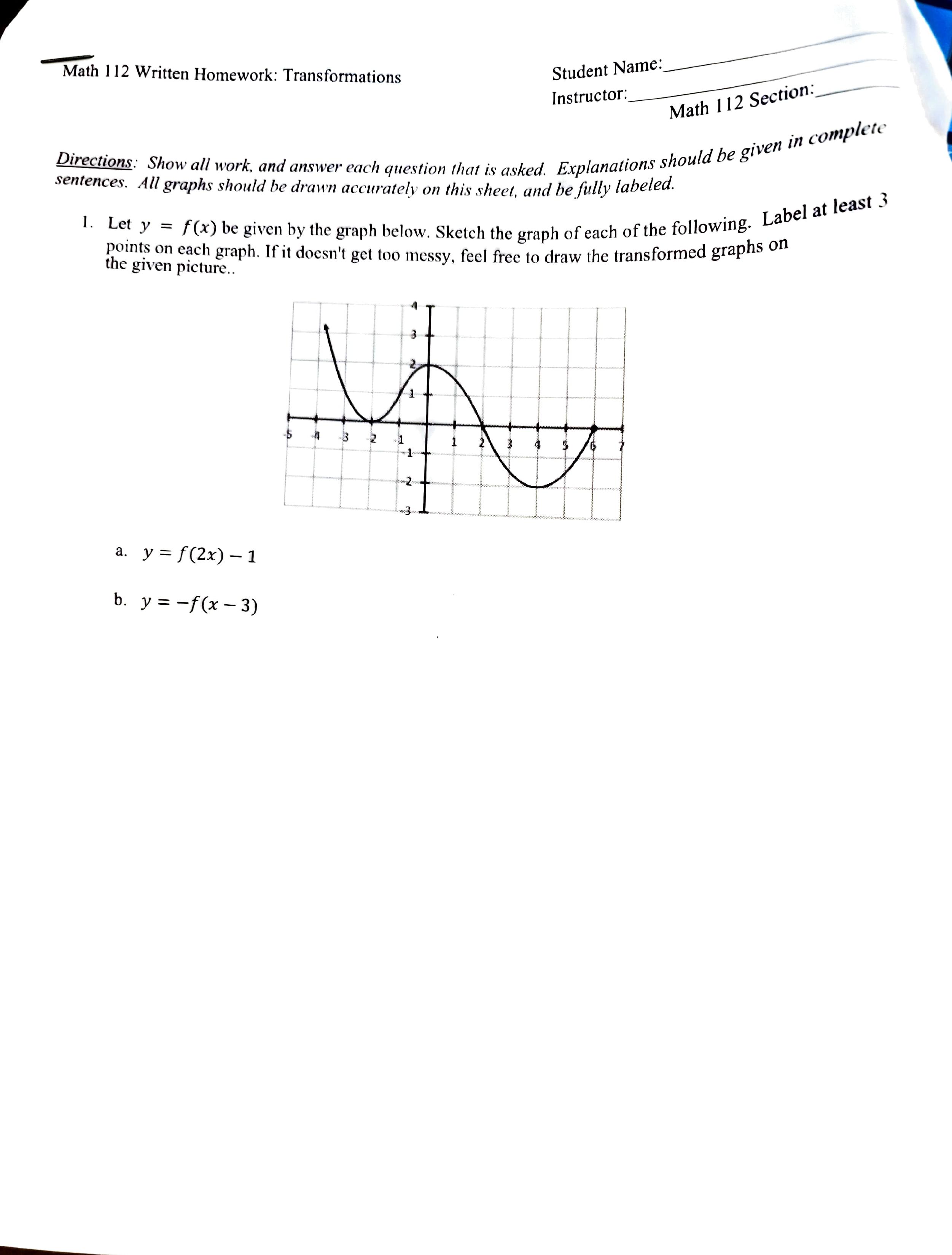 Math 112 Written Homework: Transformations