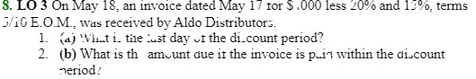8. LO 3 On May 18, an invoice dated May 17 for
