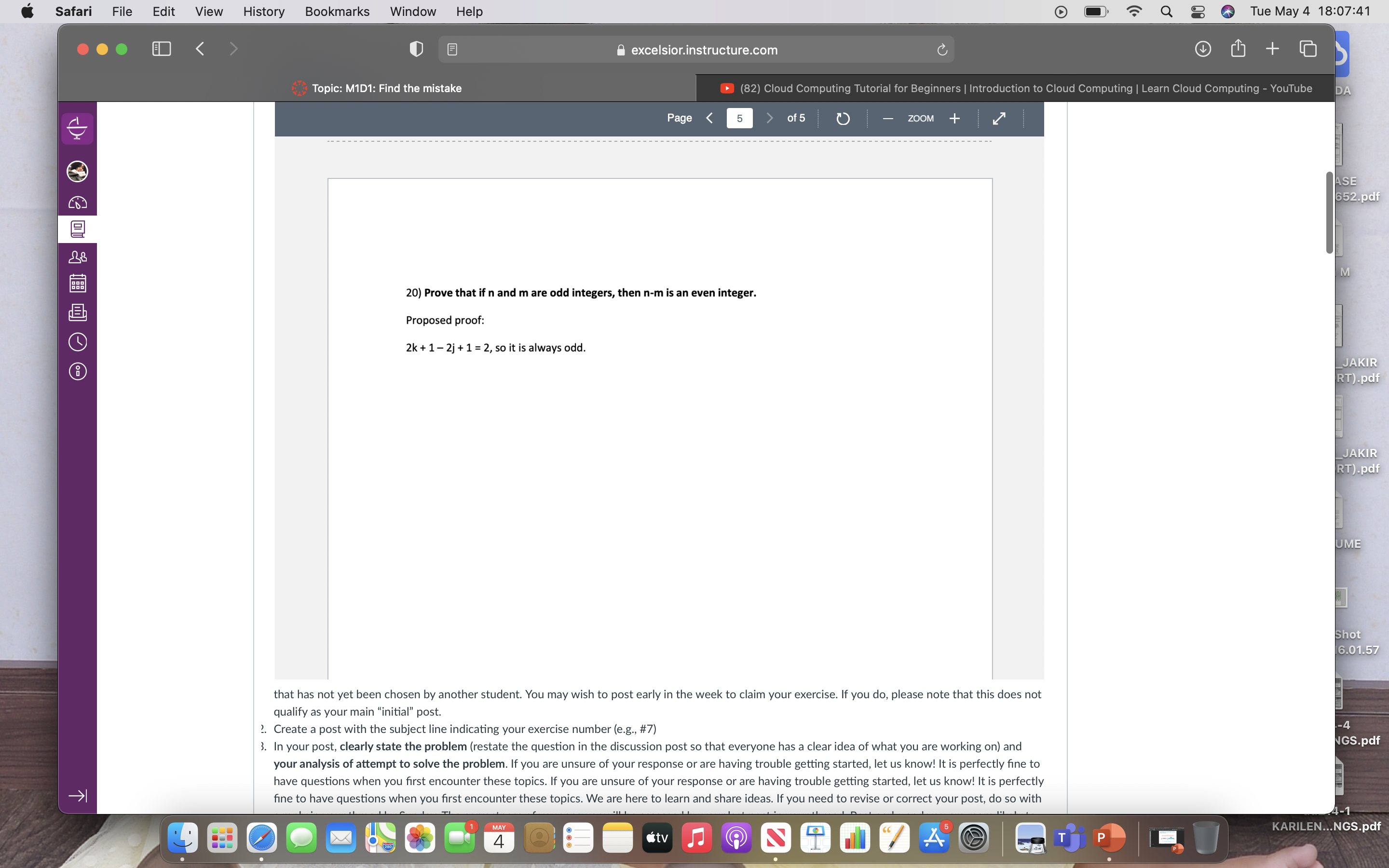 20) Prove that if n and m are odd integers, then