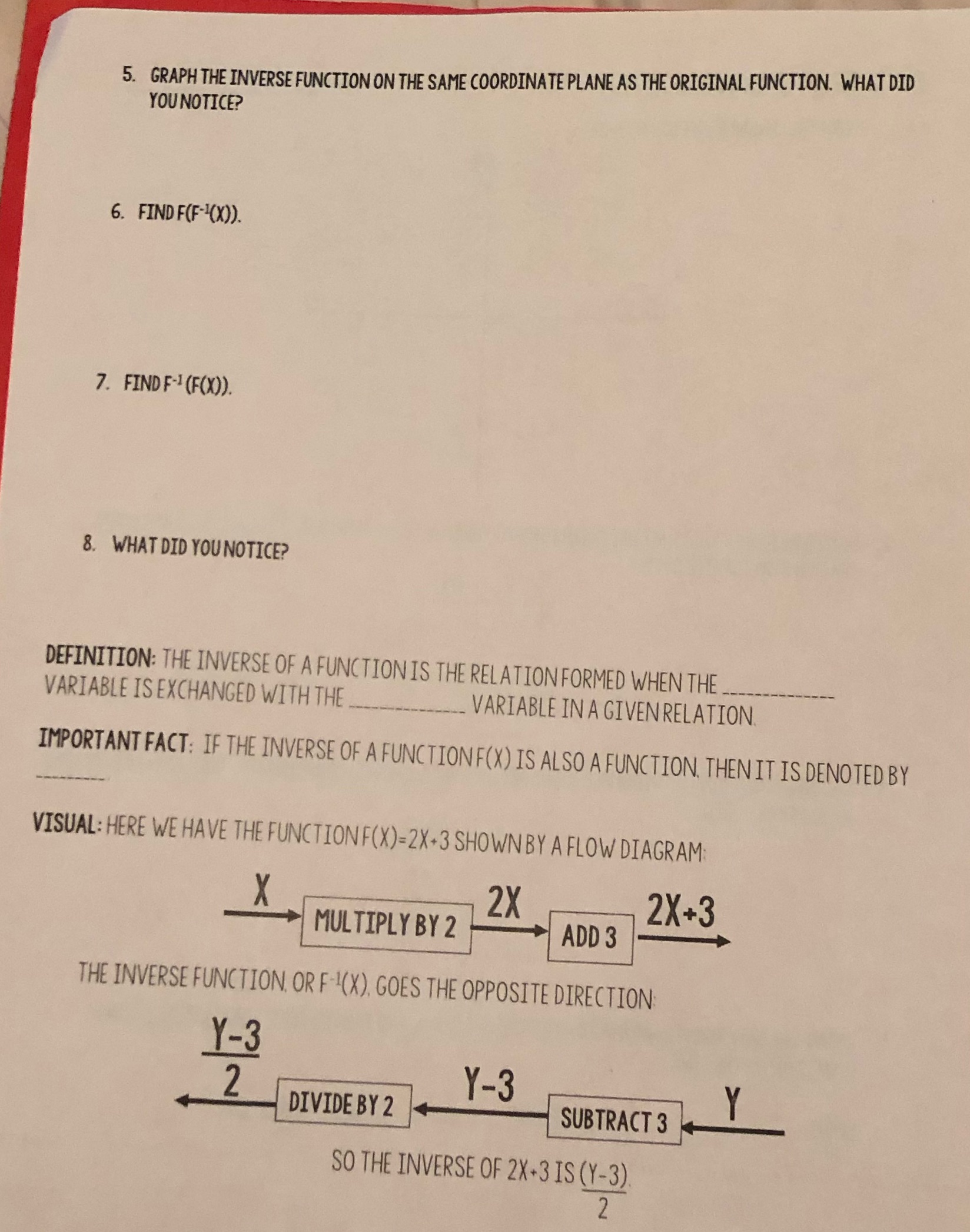 5. GRAPH THE INVERSE FUNCTION ON THE SAME