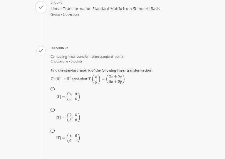 QUESTION 1 V Select the mappings that are linear