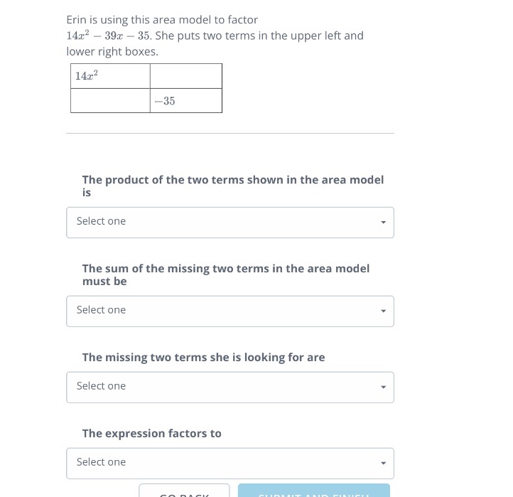 Answer the question Erin is using this area model