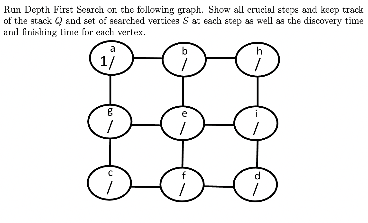 Run Depth First Search on the following graph.