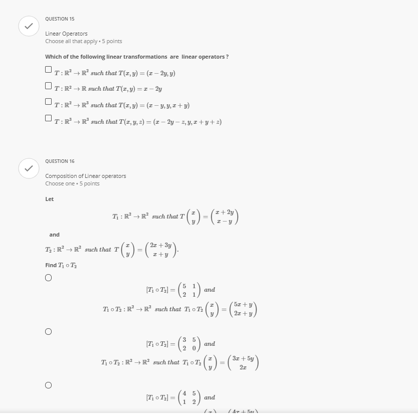 QUESTION 1 V Select the mappings that are linear