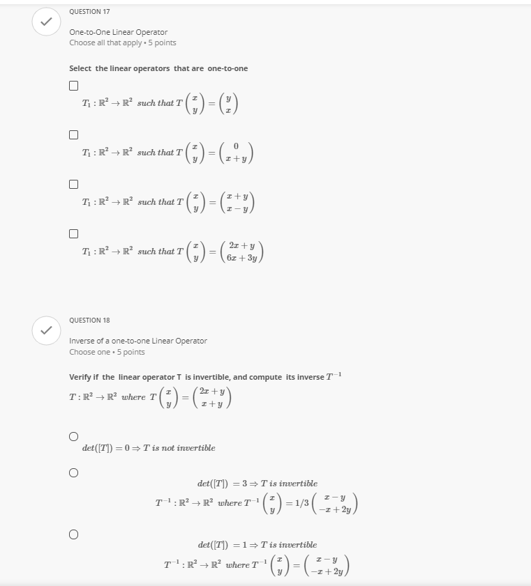 QUESTION 1 V Select the mappings that are linear
