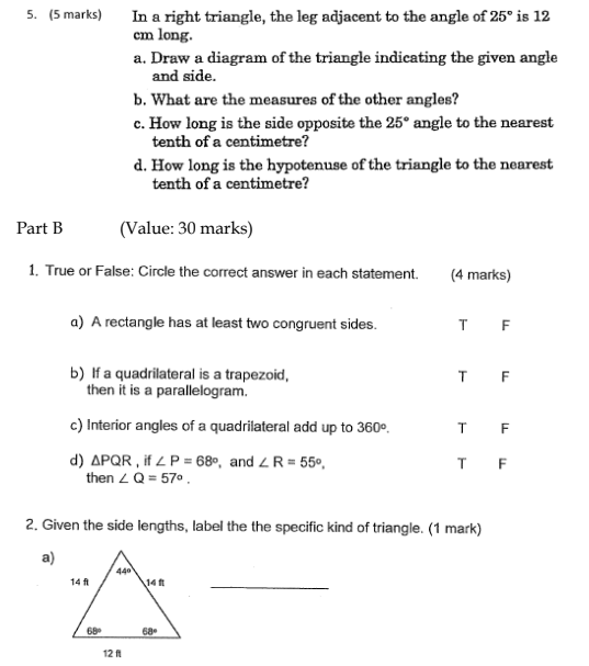 5. (5 marks) In a right triangle, the leg