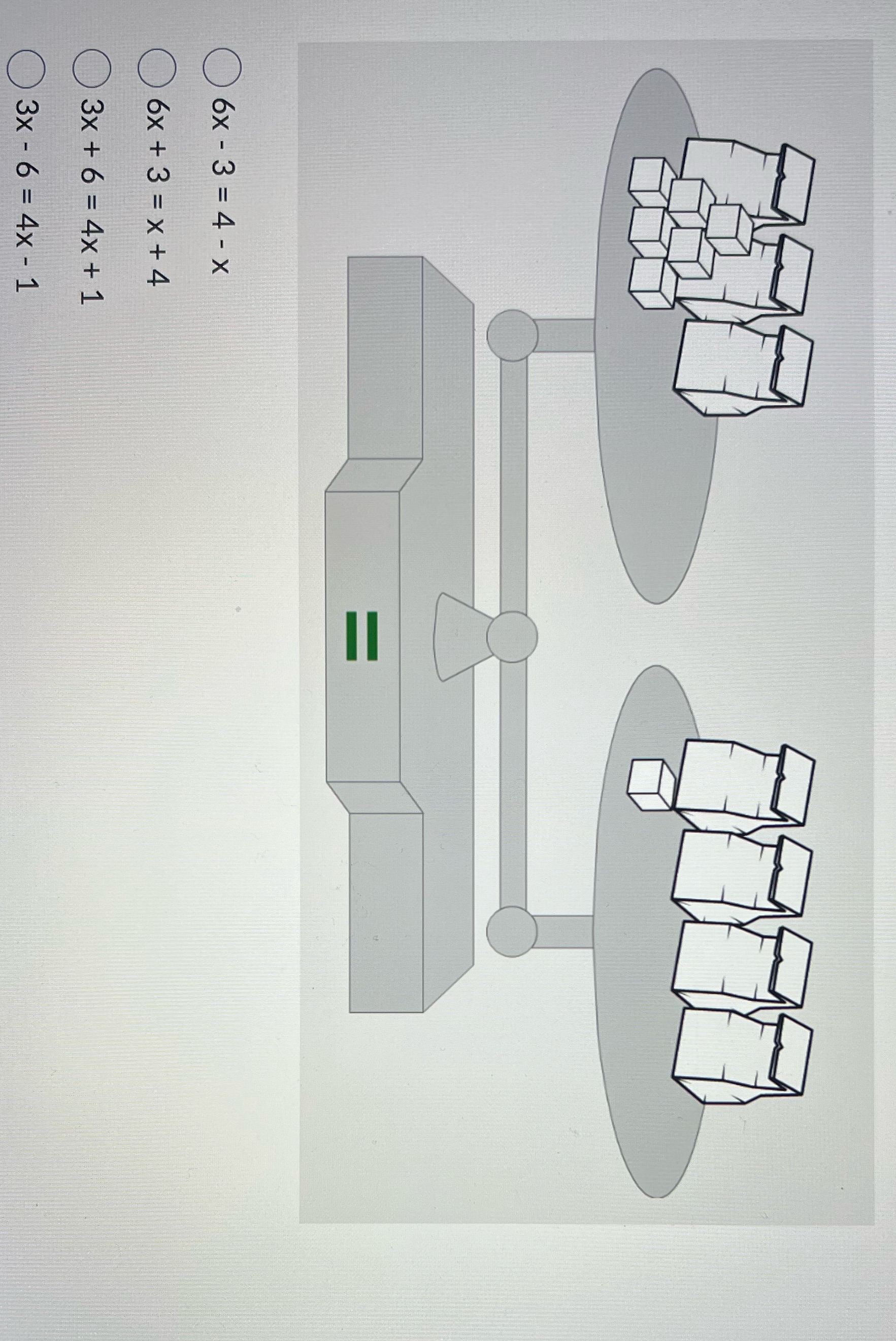6x - 3 =4-x Obx + 3 =x+4 3x + 6 = 4x + 1 3x - 6 =