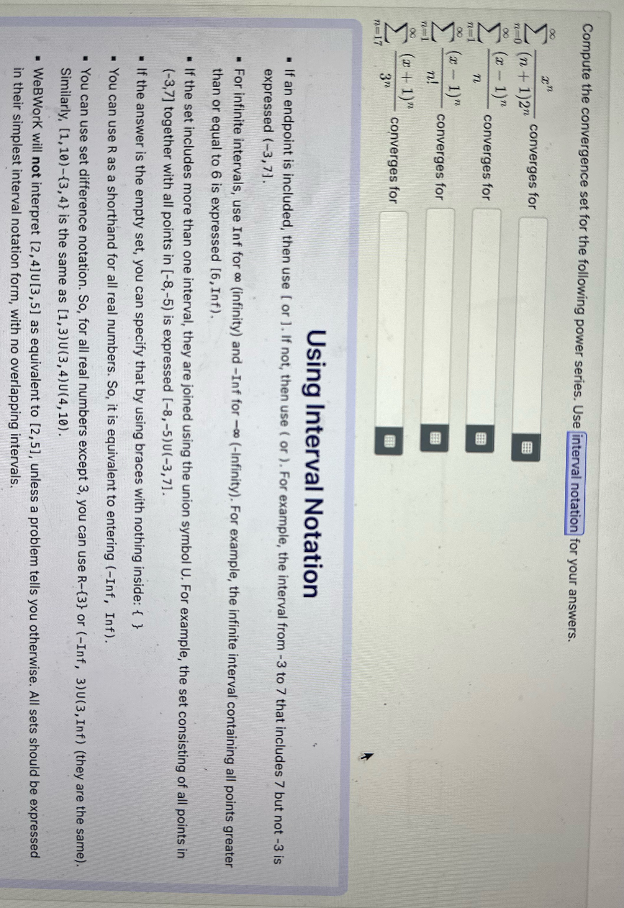 Compute the convergence set for the following