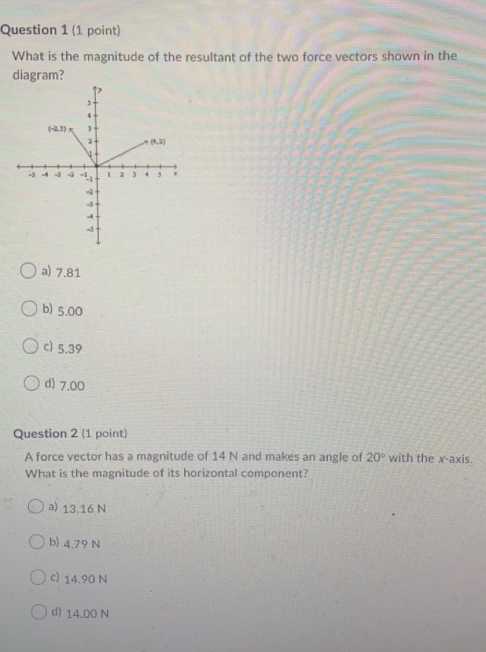 Question 1 (1 point) What is the magnitude of the