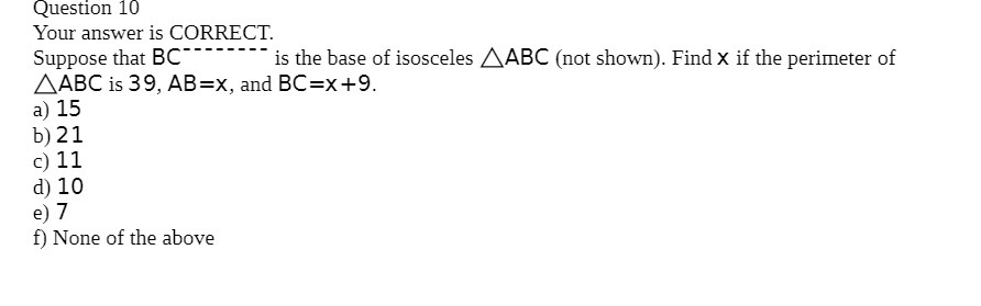 Question 10 Your answer is CORRECT. Suppose that
