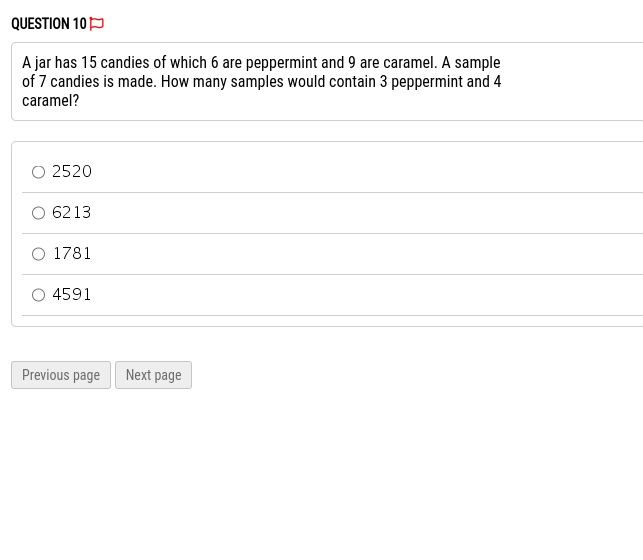 QUESTION 10 A jar has 15 candies of which 6 are