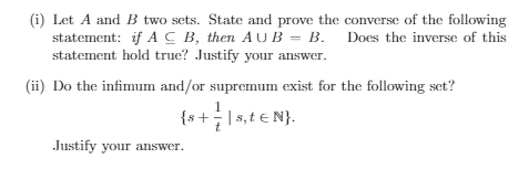 I need some help with this question. (i) Let A