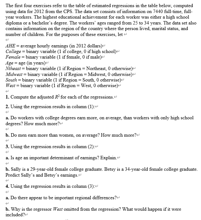 The first four exercises refer to the table of