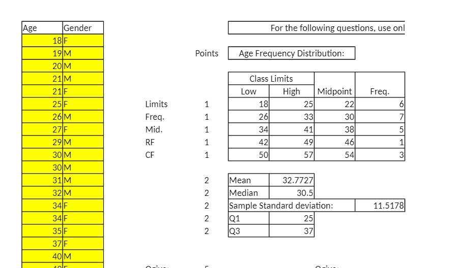 Age Gender For the following questions, use onl