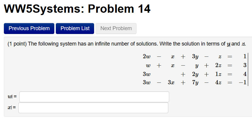 WW5Systems: Problem 1 Previous Problem Problem
