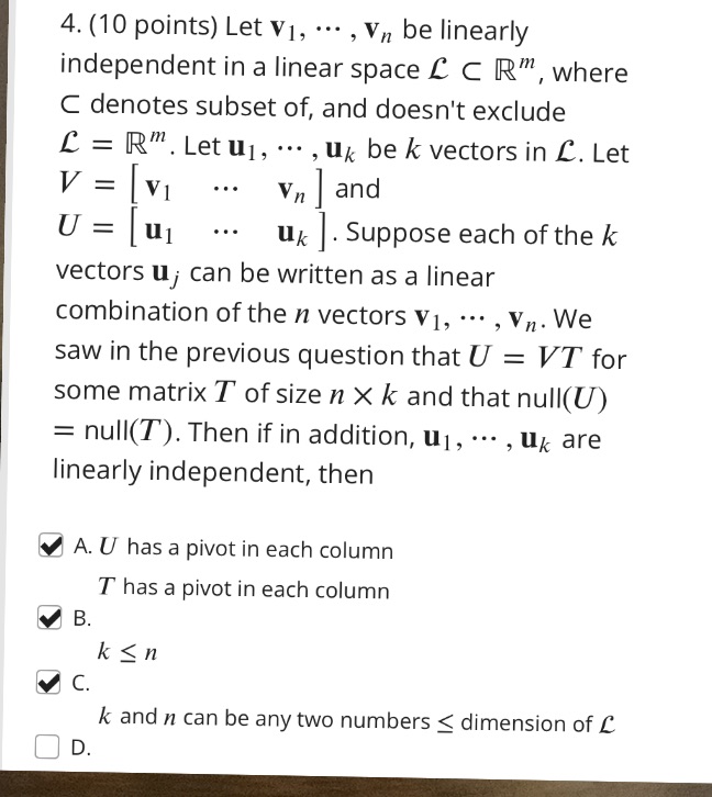 4. (10 points) Let V1, ... , Vn be linearly