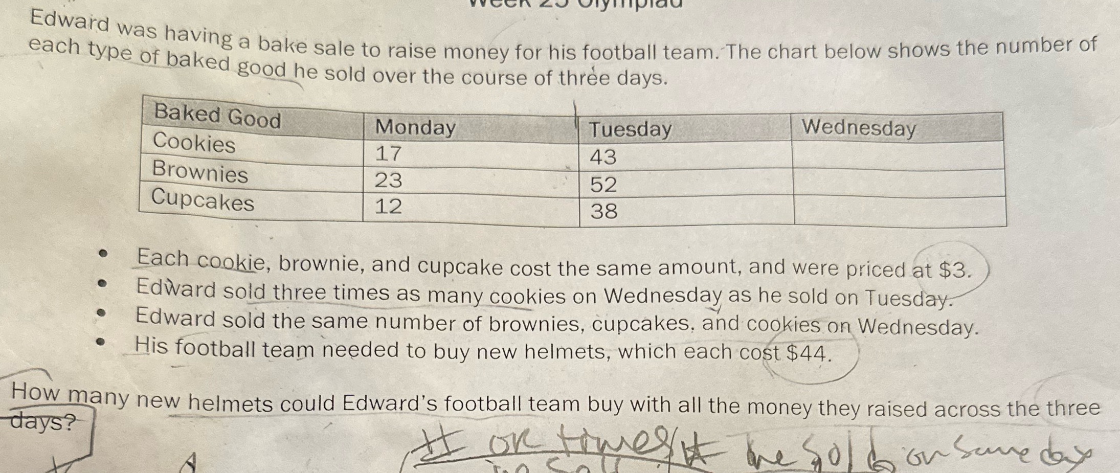 Edward was having a bake sale to raise money for