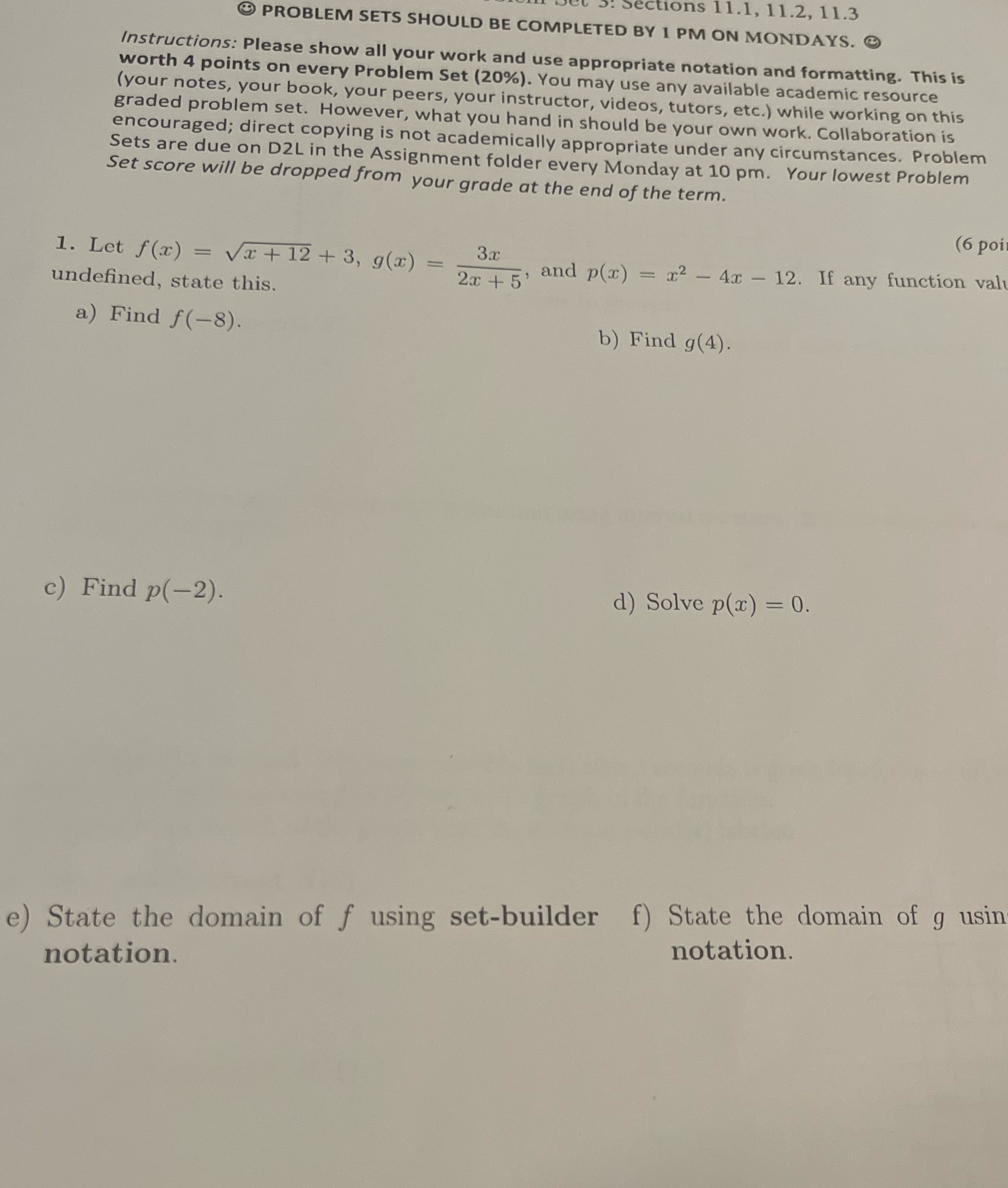 ons 11.1, 11.2, 11.3 PROBLEM SETS SHOULD BE