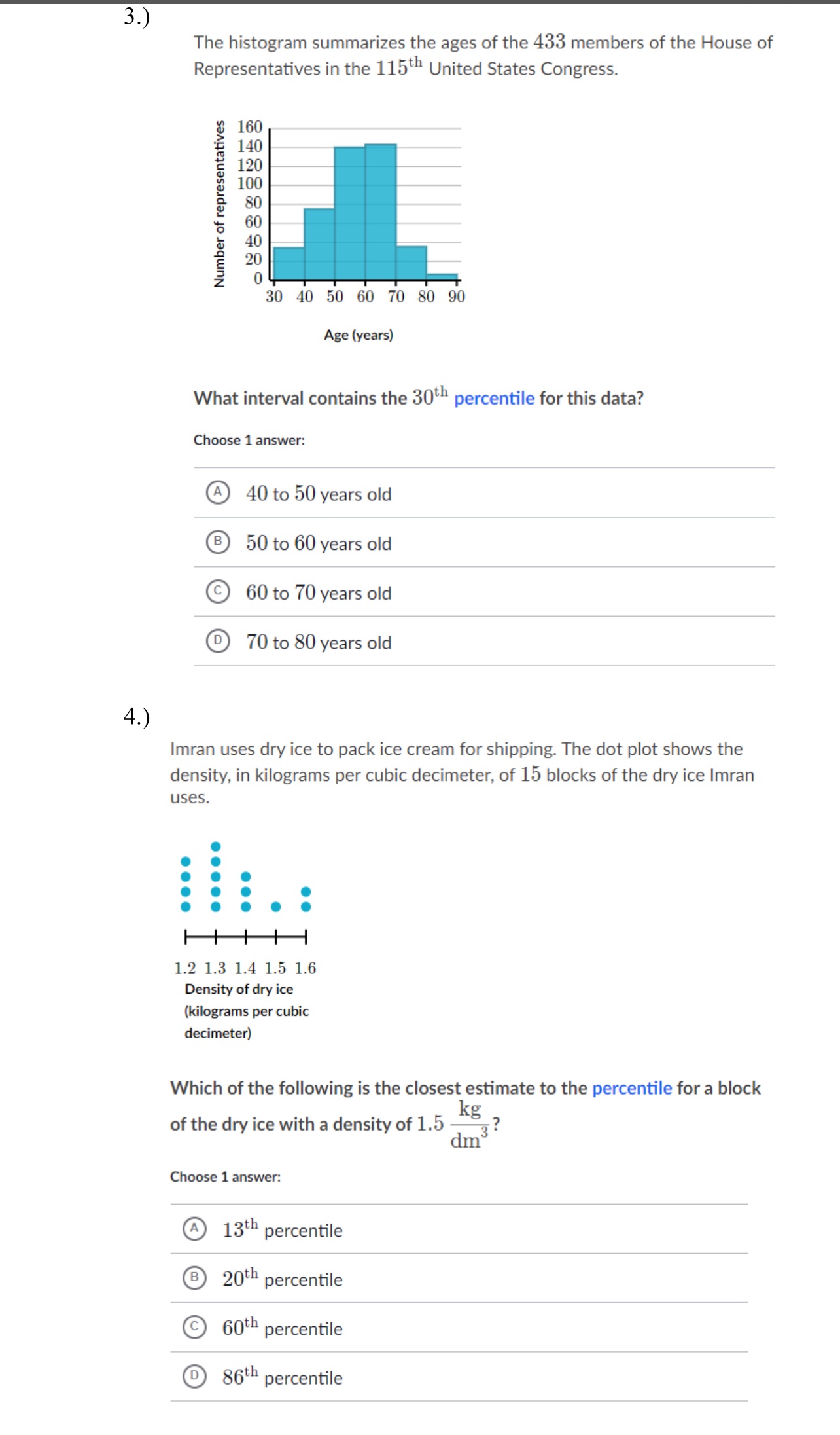 Show work 3.) The histogram summarizes the ages