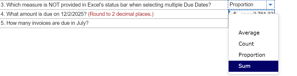 1. What is the data type of the Due Date column