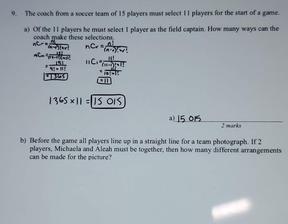 combinatorics, math 12. please show your work 9.