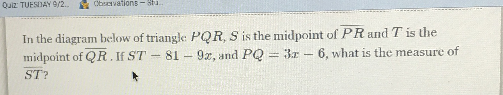 Quiz: TUESDAY 9/2.. Observations - Stu.. In the