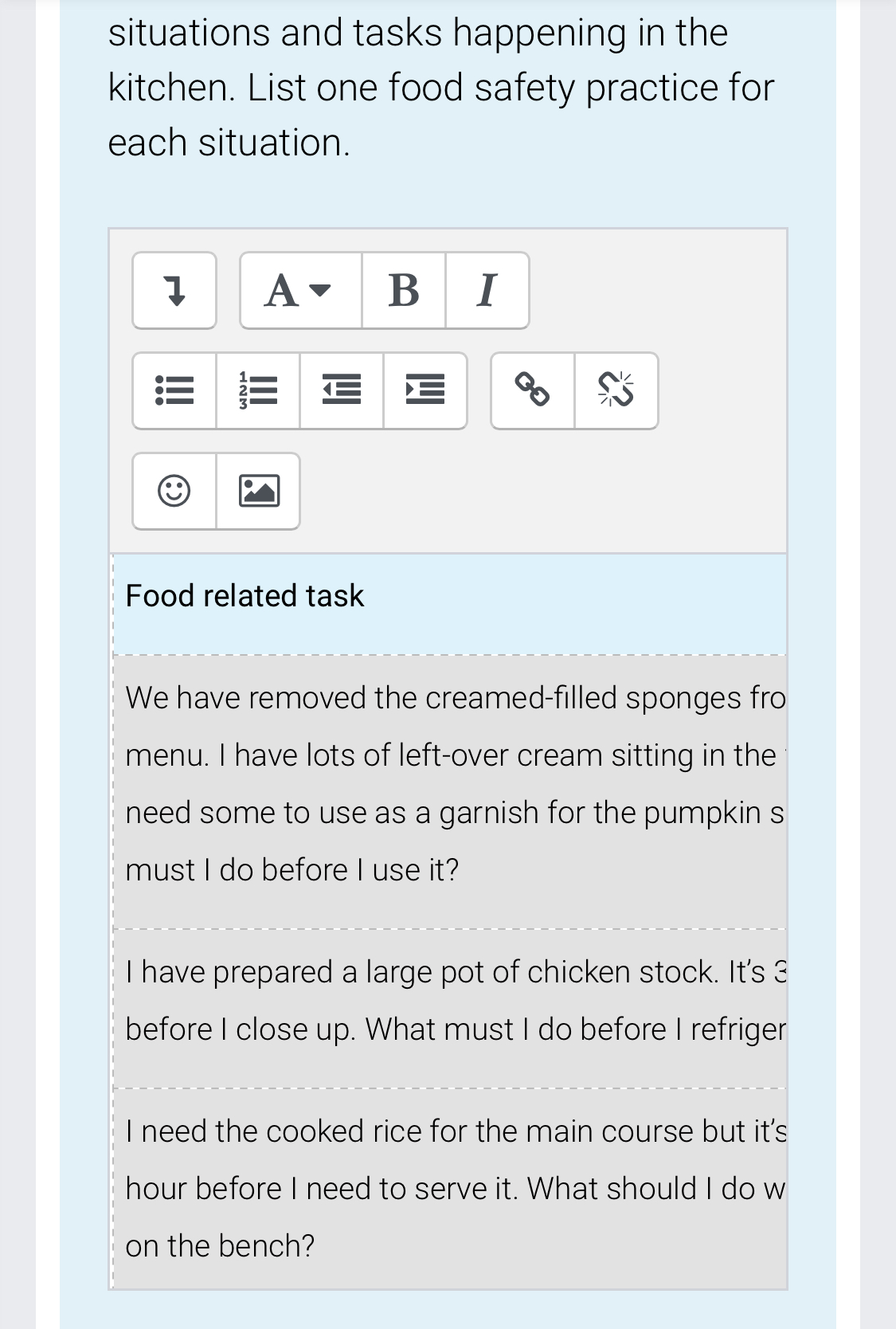 situations and tasks happening in the kitchen.