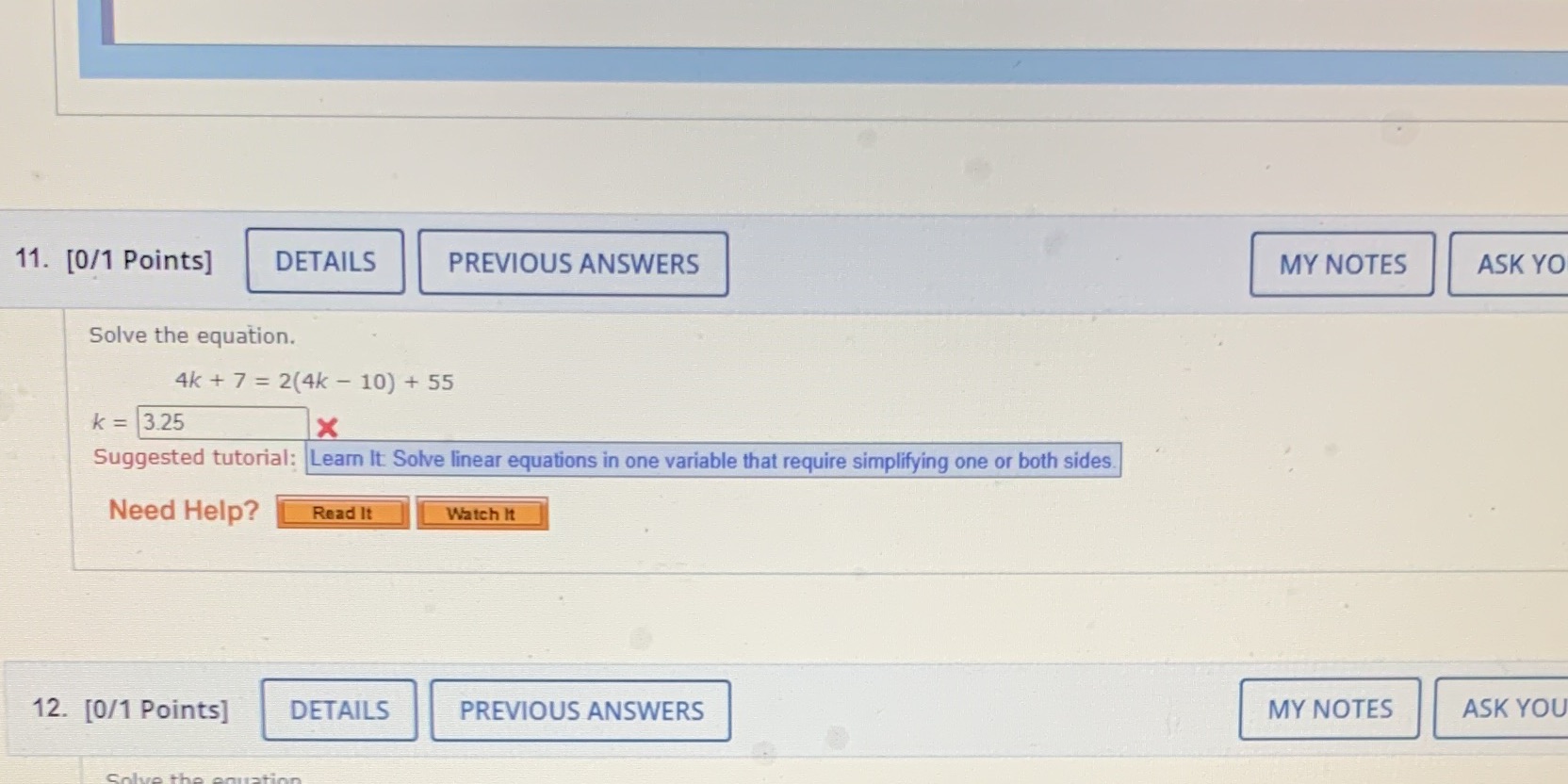 11. [0/1 Points] DETAILS PREVIOUS ANSWERS MY