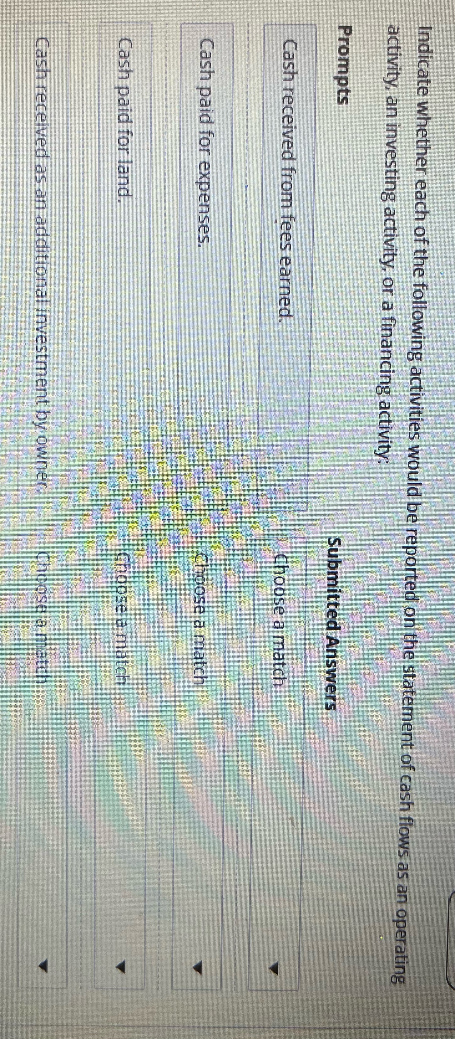 Indicate whether each of the following activities