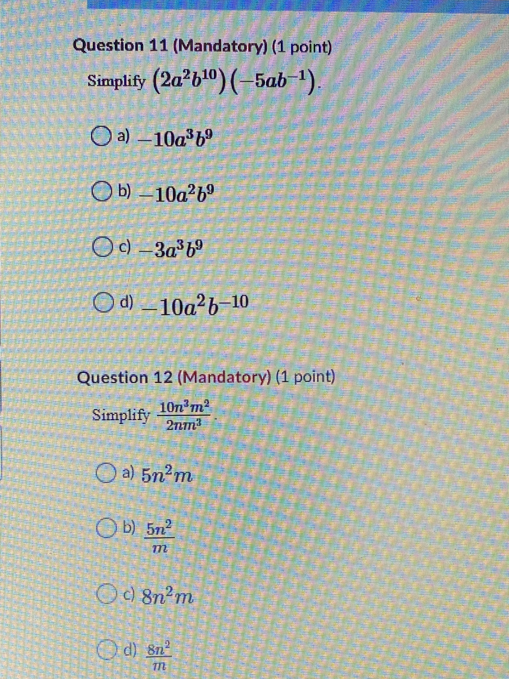 Just answer no explain please Question 11
