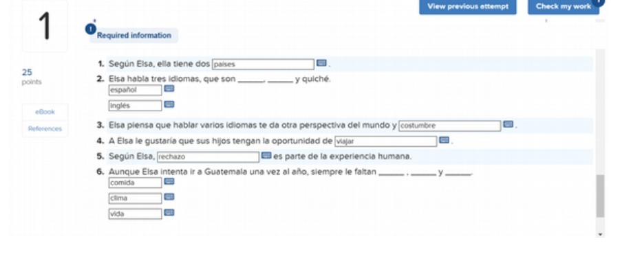 View previous attempt Check my work Required