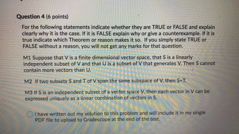 Question 4 (6 points) For the following