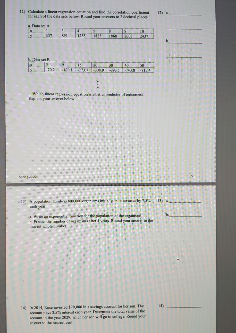 linear function and percentage 12) Calculate a