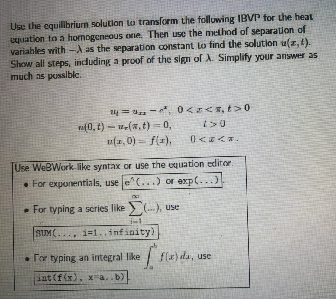 This is my question. Use the equilibrium solution