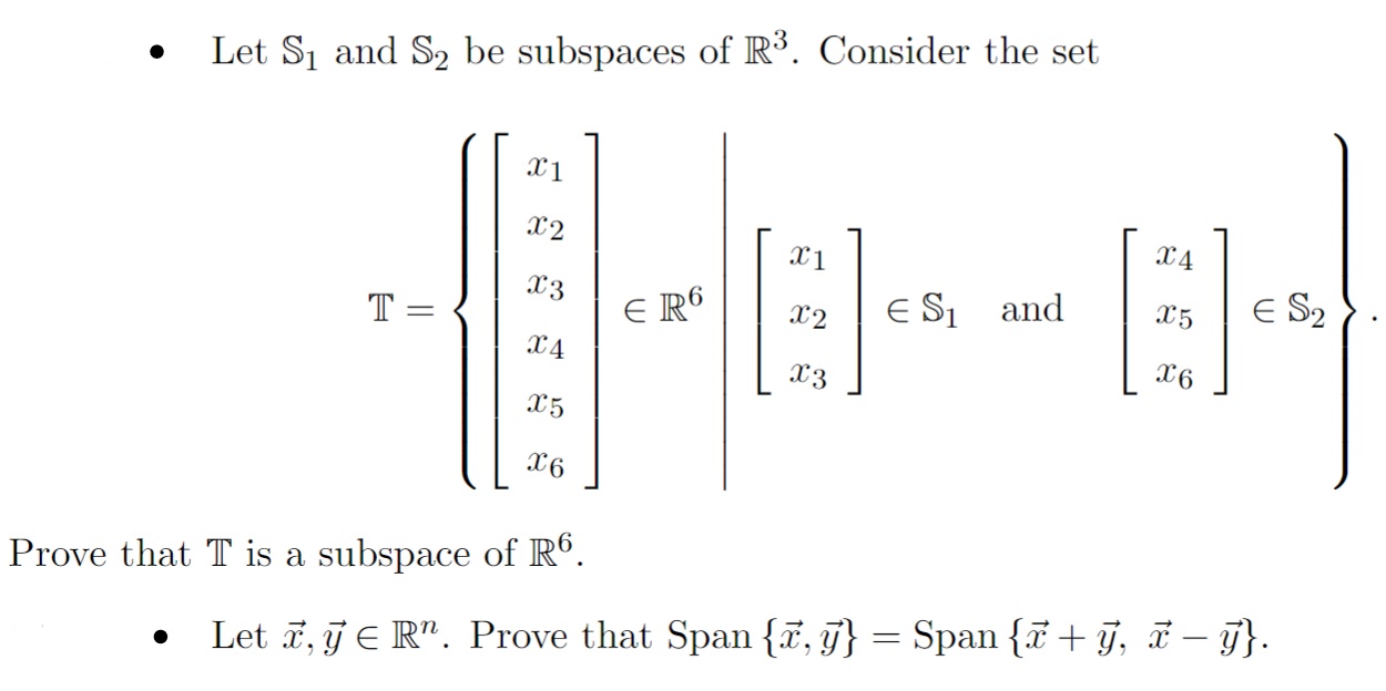 0 Let 81 and 82 be subspaces of R3. Consider the