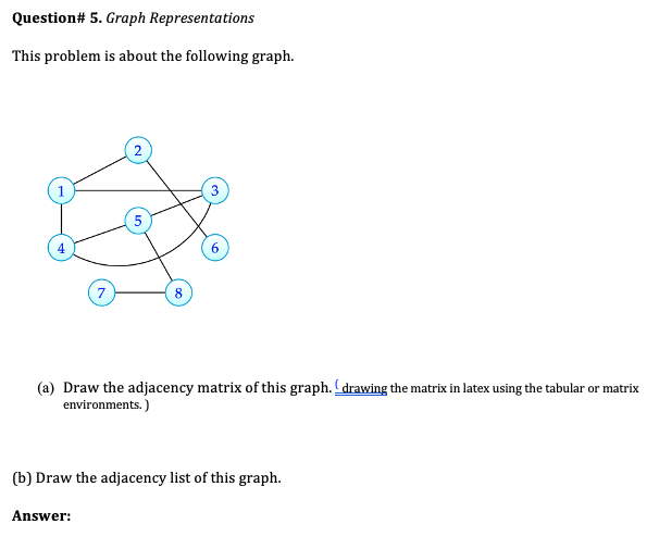 Question# 5. Graph Representations This problem