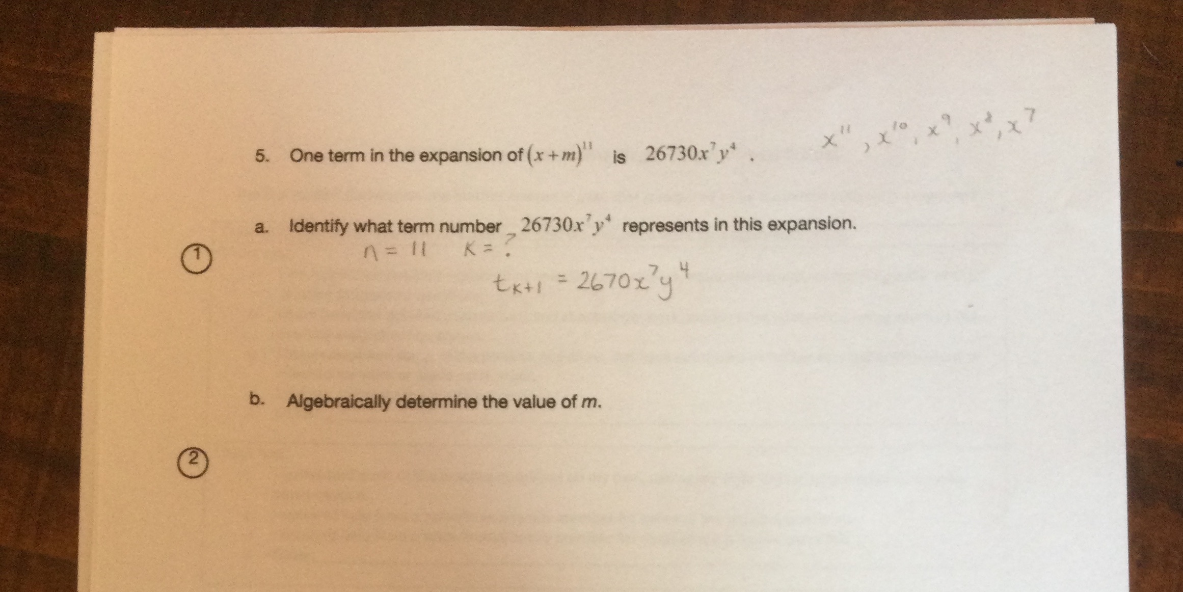 Binomial theorem X x 7 5. One term in the