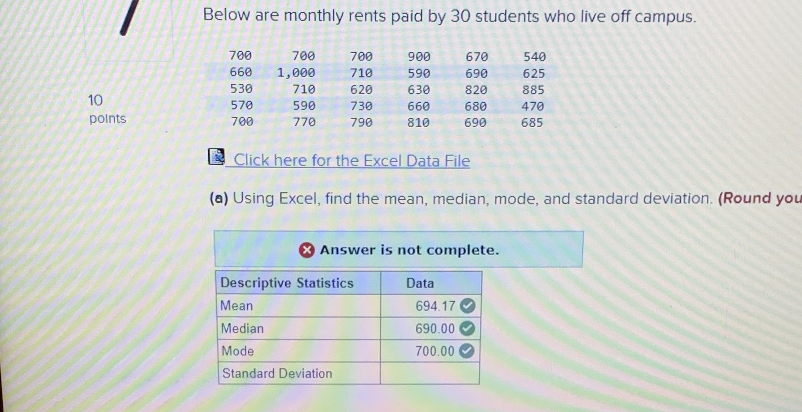 I can't get the standard deviation Below are