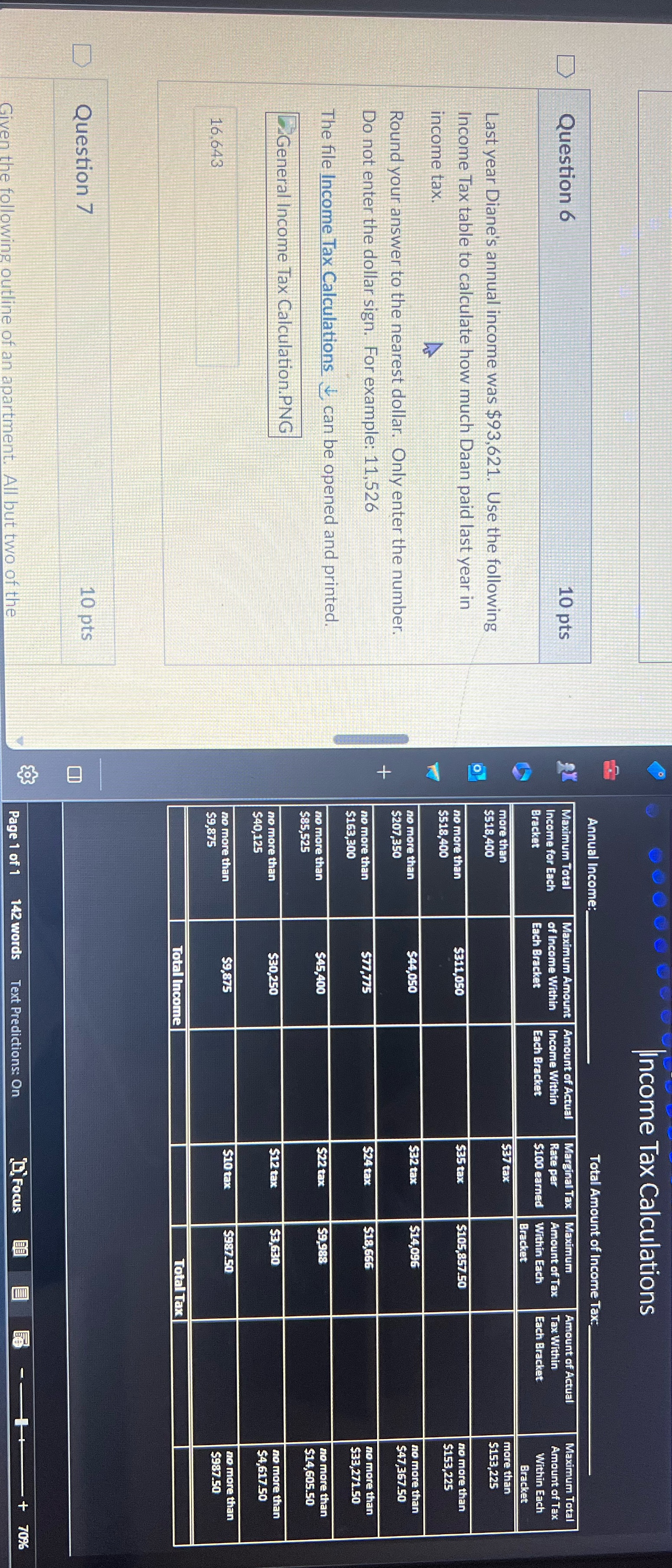 Income Tax Calculations Annual Income: Total