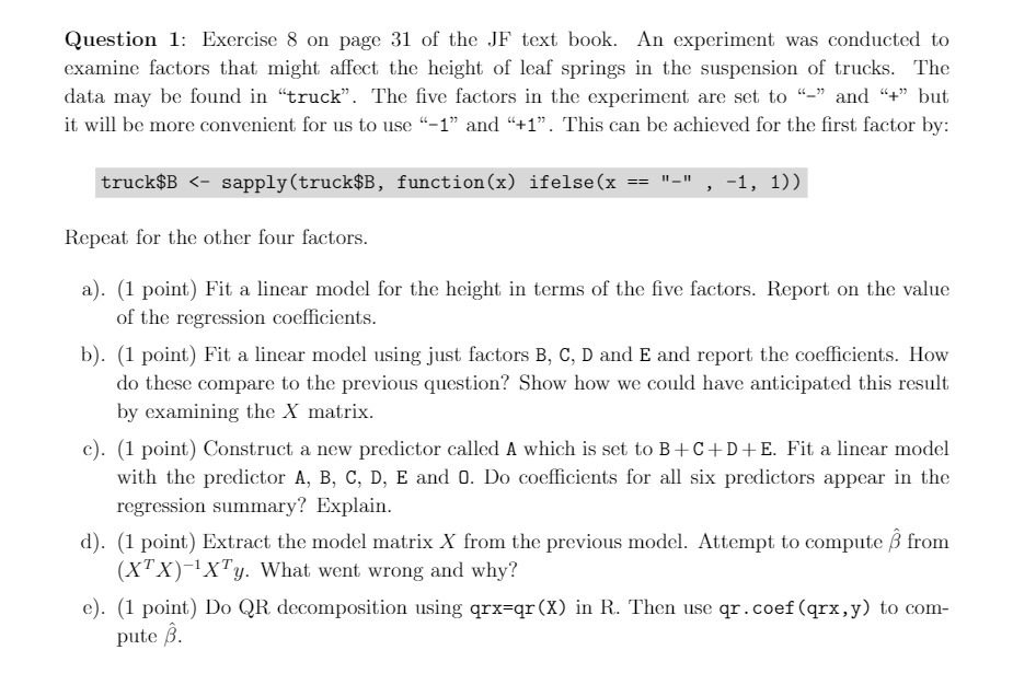 Question 1: Exercise 8 on page 31 of the JF text