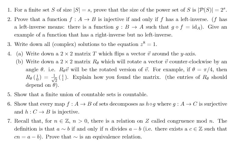 1. For a finite set S of size |S) = s, prove that