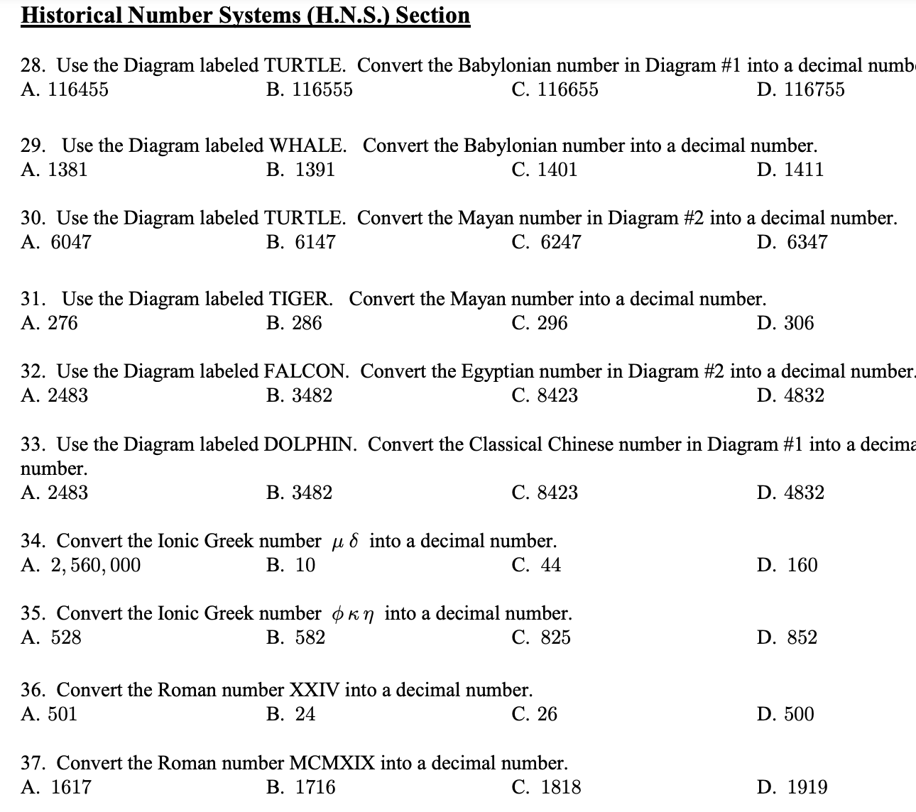 Historical Number Systems (H.N.S.) Section 28.